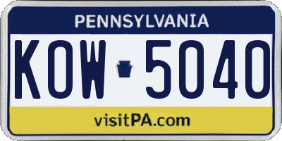 PA license plate KOW5040