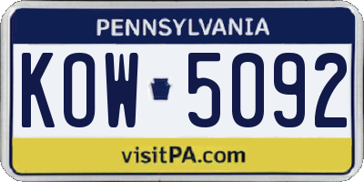 PA license plate KOW5092
