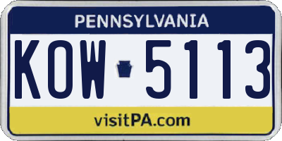 PA license plate KOW5113