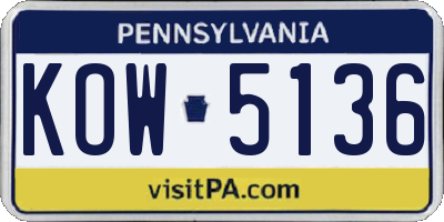 PA license plate KOW5136