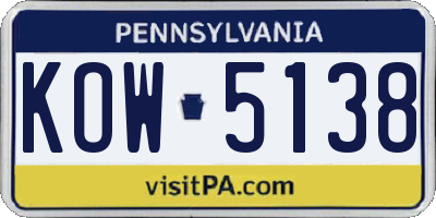PA license plate KOW5138