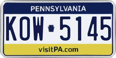 PA license plate KOW5145