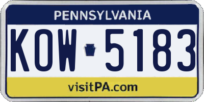 PA license plate KOW5183