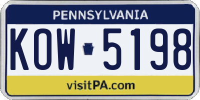 PA license plate KOW5198