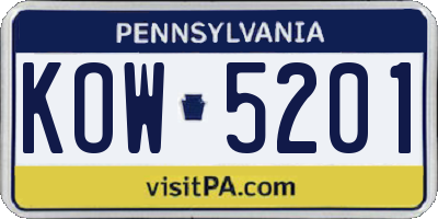 PA license plate KOW5201
