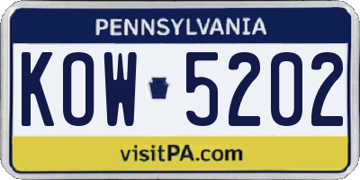 PA license plate KOW5202