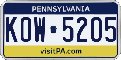 PA license plate KOW5205