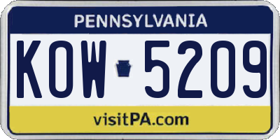PA license plate KOW5209
