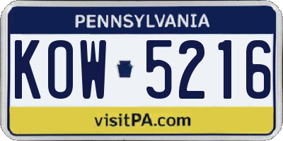 PA license plate KOW5216