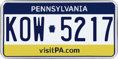 PA license plate KOW5217