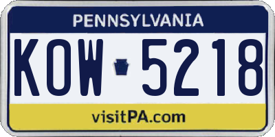 PA license plate KOW5218