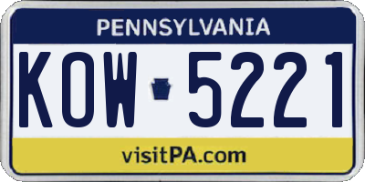 PA license plate KOW5221