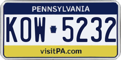 PA license plate KOW5232