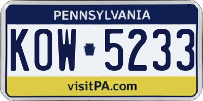 PA license plate KOW5233