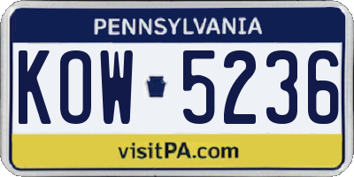 PA license plate KOW5236