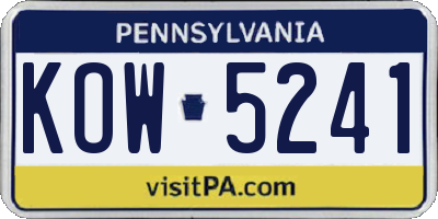 PA license plate KOW5241