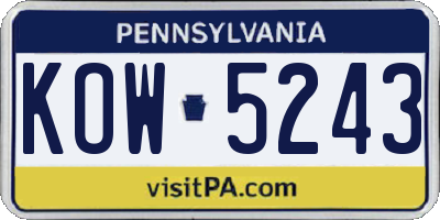 PA license plate KOW5243