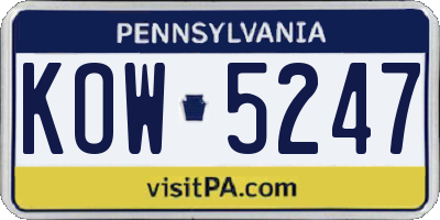 PA license plate KOW5247