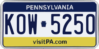 PA license plate KOW5250