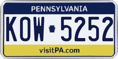 PA license plate KOW5252