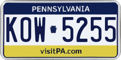 PA license plate KOW5255