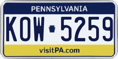PA license plate KOW5259