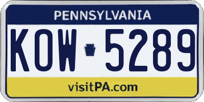 PA license plate KOW5289