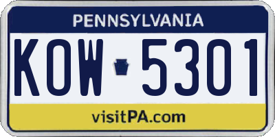 PA license plate KOW5301