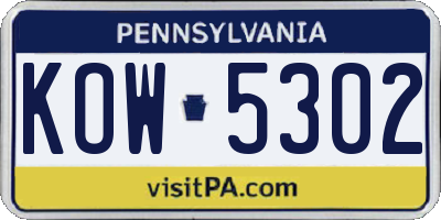 PA license plate KOW5302