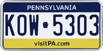 PA license plate KOW5303