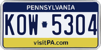 PA license plate KOW5304