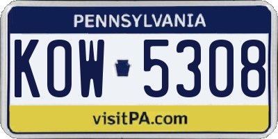 PA license plate KOW5308