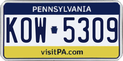 PA license plate KOW5309