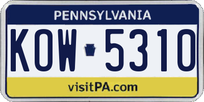 PA license plate KOW5310
