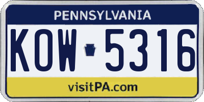 PA license plate KOW5316