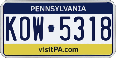 PA license plate KOW5318