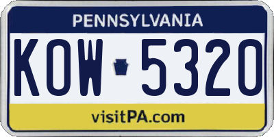 PA license plate KOW5320