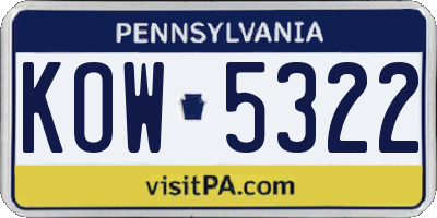 PA license plate KOW5322