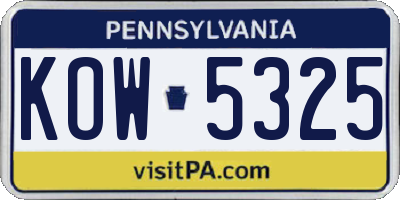 PA license plate KOW5325