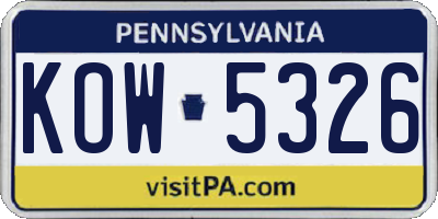 PA license plate KOW5326