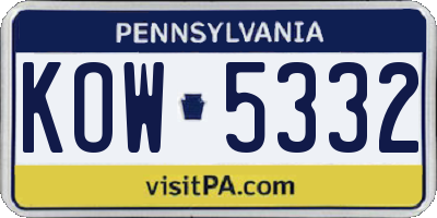 PA license plate KOW5332