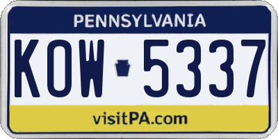 PA license plate KOW5337