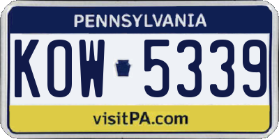 PA license plate KOW5339