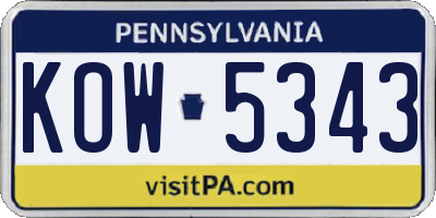 PA license plate KOW5343