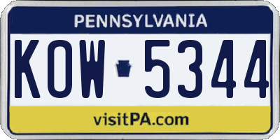 PA license plate KOW5344
