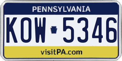 PA license plate KOW5346