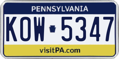 PA license plate KOW5347