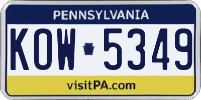 PA license plate KOW5349