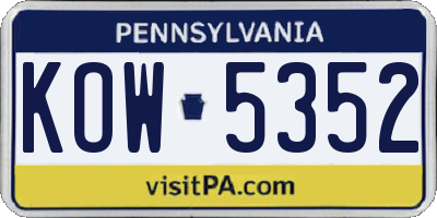 PA license plate KOW5352