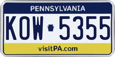 PA license plate KOW5355